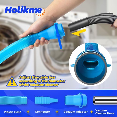 Holikme Dryer Vent Cleaner Kit - 2-Piece Lint Removal Brush Set for Vacuum Cleaners | Blue