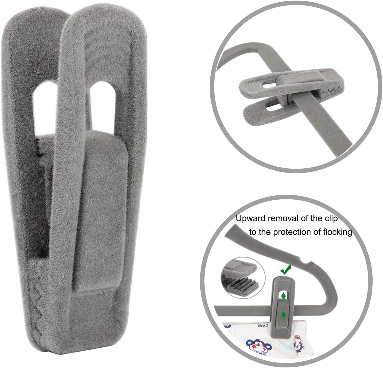 Tinfol Gray Velvet Hanger Clips - Non-Slip Flocked Clips for Pants & Skirts | 24 Pack with Strong Grip