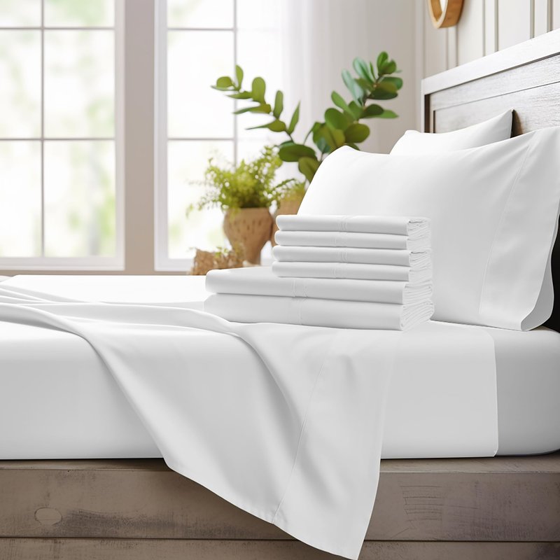 Bamboo Bay 6 Piece Queen Size Sheet Set, 100% Viscose Made from Bamboo, Breathable, Ultra Soft Cooling Bed Sheets for Hot Sleepers, Beddings with Deep Pockets Fit 16" Mattress, White