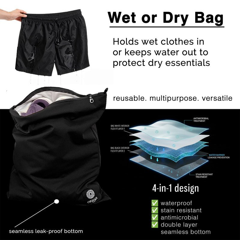 Waterproof Sweaty Clothes Bag Antimicrobial Wet Dry Pouch Inhibits Bacteria & Smelly Odor from Dirty Sport Laundry & Swimsuits for Fresh Gym Bag & Travel Luggage 14.5 X 17 inch Eco Made In USA