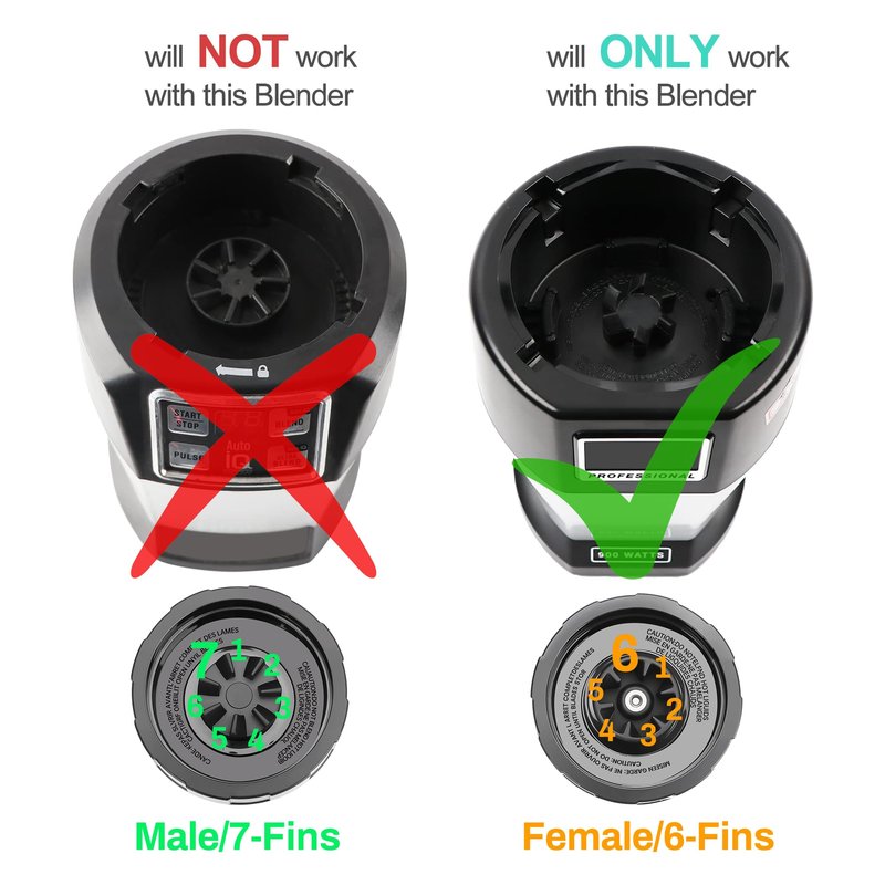 1-pack 6 Female Fins Extractor Blade Assembly for Ninja, 4in/10cm Blender Blade Replacement Parts for Ninja Auto iQ BL450 BL456 BL480 BL480D BL482, with Hook, Brush, Rubber Gasket (Female Fins Only)