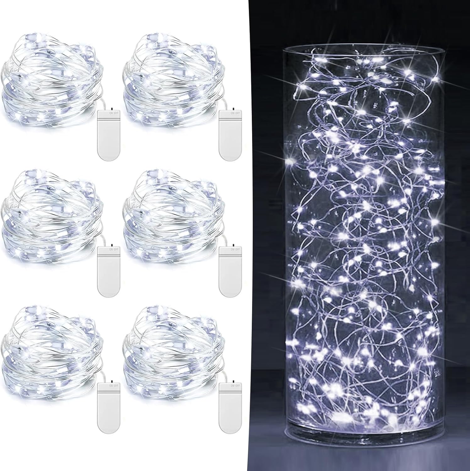 Skiennix 6 Pack Fairy Lights - Battery Operated 7ft 20 LED Mini String Lights | Silver Wire Twinkle Lights for Weddings & Parties