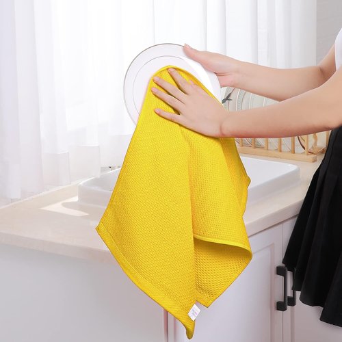 Homaxy 100% Cotton Kitchen Dish Towels - Ultra Soft & Absorbent Quick Drying, 13 x 28 Inches, Yellow - 4-Pack