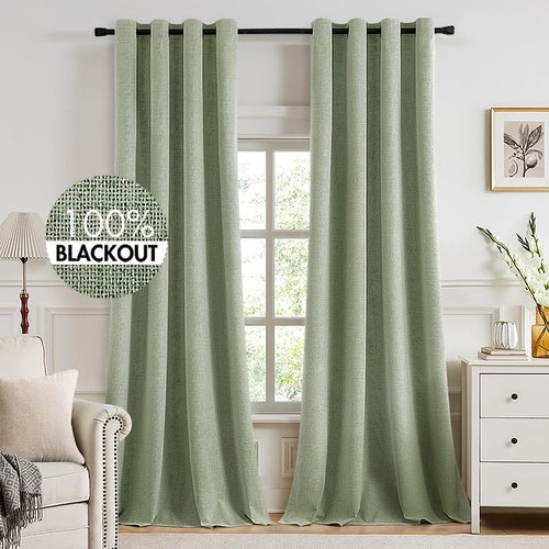 MIULEE Blackout Curtains - 100% Thermal Insulated Linen Texture Drapes | Sage Green, 52x120 Inch (2 Panels)