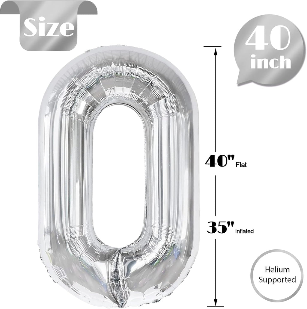 Silver Number Balloon - 40 Inch 0 Balloon for Birthday Celebrations | Elegant Party Supplies