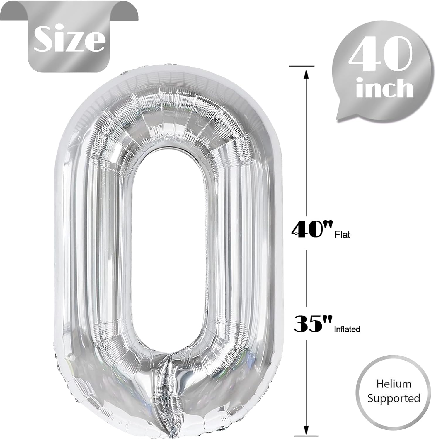 Silver Number Balloon - 40 Inch 0 Balloon | Perfect Birthday Decorations for Men & Women