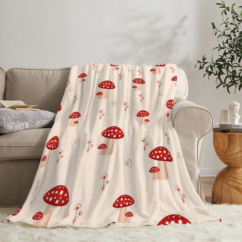remzoke Mushroom Blanket for Girl Women Soft Warm Red Mushroom Stuff Decor Fleece Throw Blanket Plush Cozy Mushroom Lightweight Flannel Gifts Blankets for Adults Kids 80''X60''