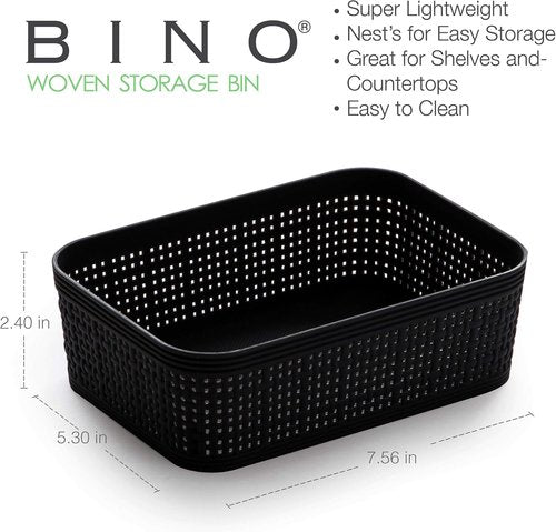 BINO Woven Plastic Basket - Space-Saving Storage Solution | XS Black, 5-Pack | Stylish Home Organization