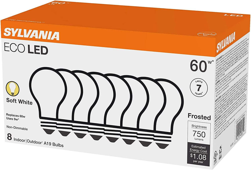 Sylvania ECO LED Light Bulb - Energy-Efficient 9W A19, 750 Lumens, Soft White, 8 Pack | 2700K