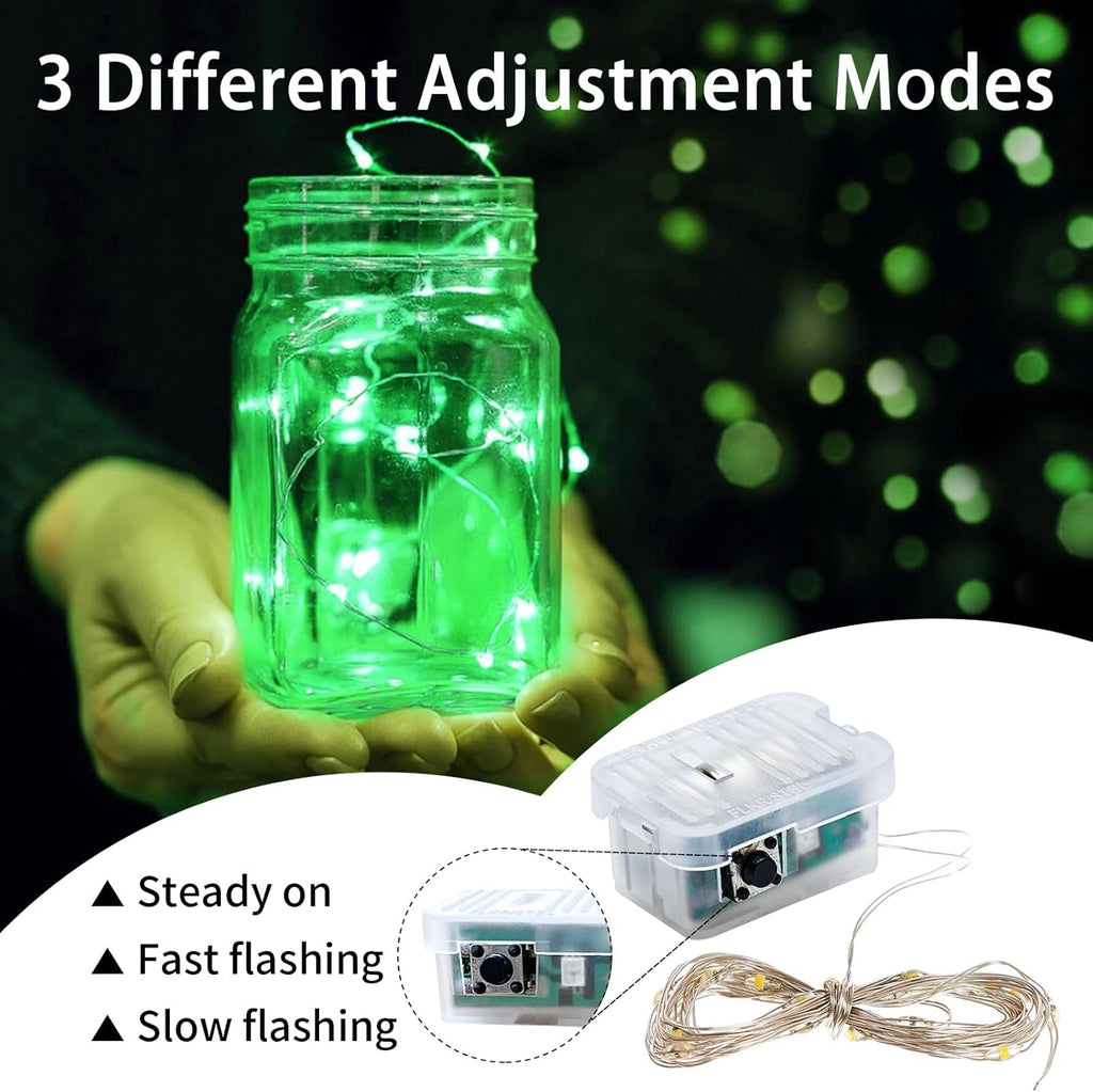 Skiennix 100 Pack Green Fairy Lights - 7Ft 20 LED Twinkle String Lights | Battery Operated & Waterproof for Festive Decor