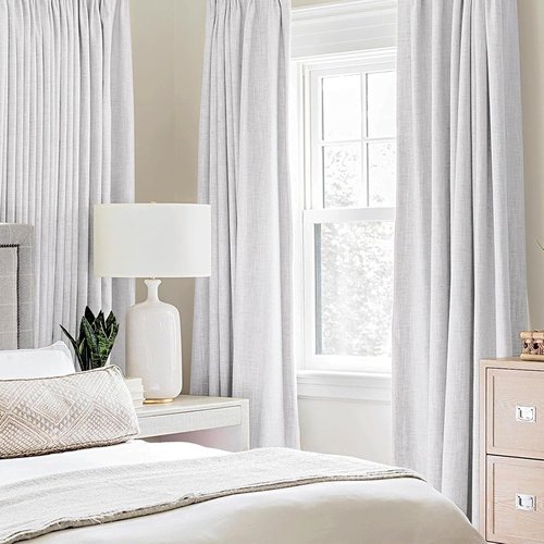 MIULEE Blackout Curtains - 100% Thermal Insulated Linen Texture - Grayish White - 52x63 Inch (2 Panels)