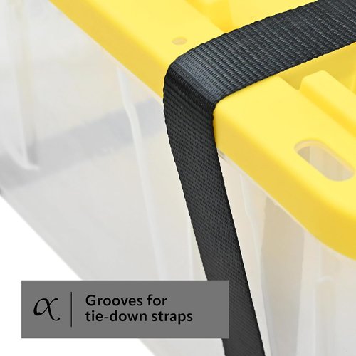 CX Black & Yellow 27-Gallon Heavy Duty Storage Bins - Stackable & Weather-Resistant | 4 Pack (14.3H x 20.6W x 30.6D)