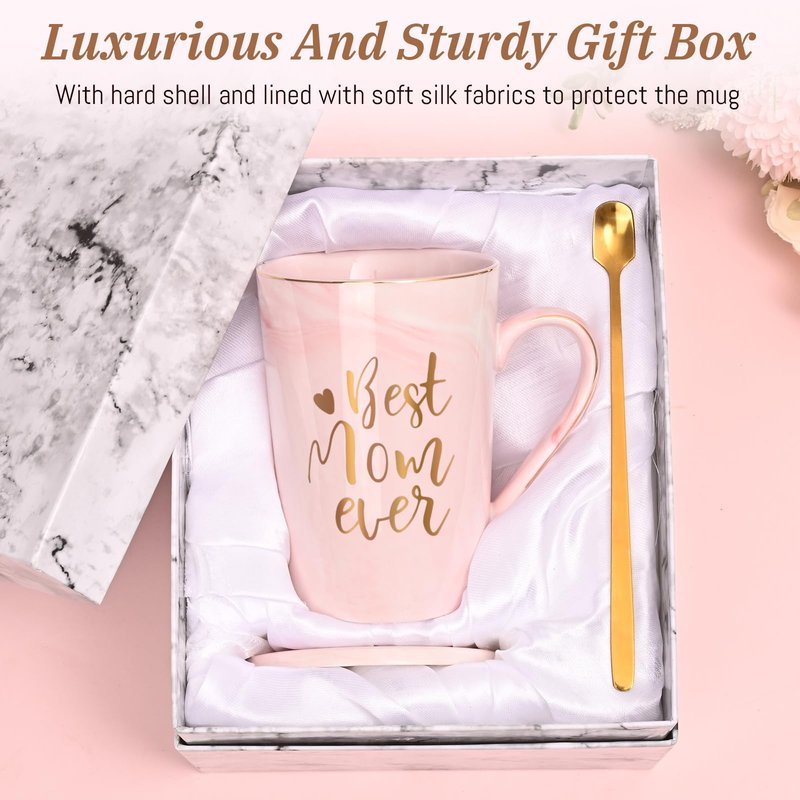 YHRJWN Mothers Day Gifts for Mom, Best Mom Ever Coffee Mug, Mom Mothers Day Gifts from Daughter Son, Moms Gift Idea for Birthday, Valentines Day, Present for Moms Mothers, 14 Oz Pink