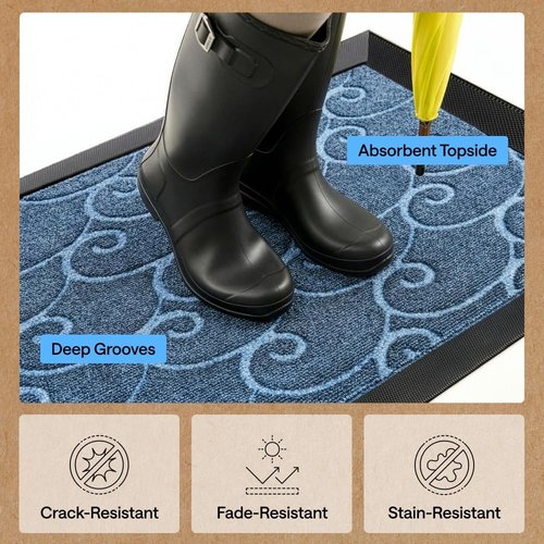 GORILLA GRIP Waterproof All-Season WeatherMAX Doormat - Stain & Fade Resistant, Easy Clean, 29x17, Ocean Blue Waves