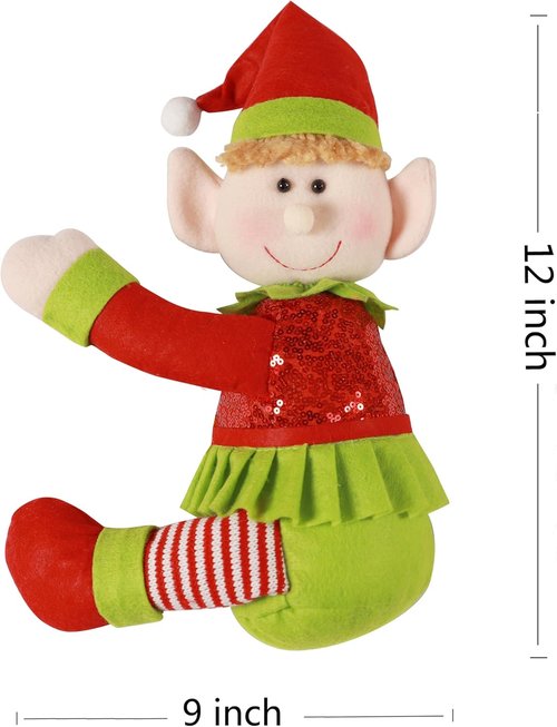 Elf | Tree Topper Christmas Decorations - Unique Plush Stuffed Elf Hugger Decor in Red & Green