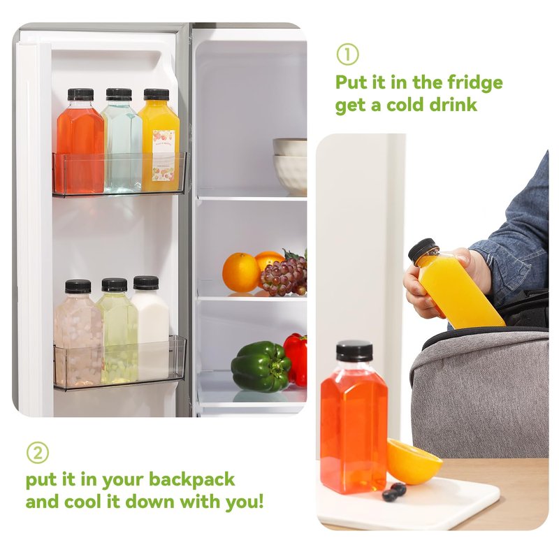 Party Club of America 30pcs 12oz Square Empty Reusable Juice Bottles With Caps,Label, Funnel, And Brush Drink Containers For Juicing Milkshake And Other Beverages