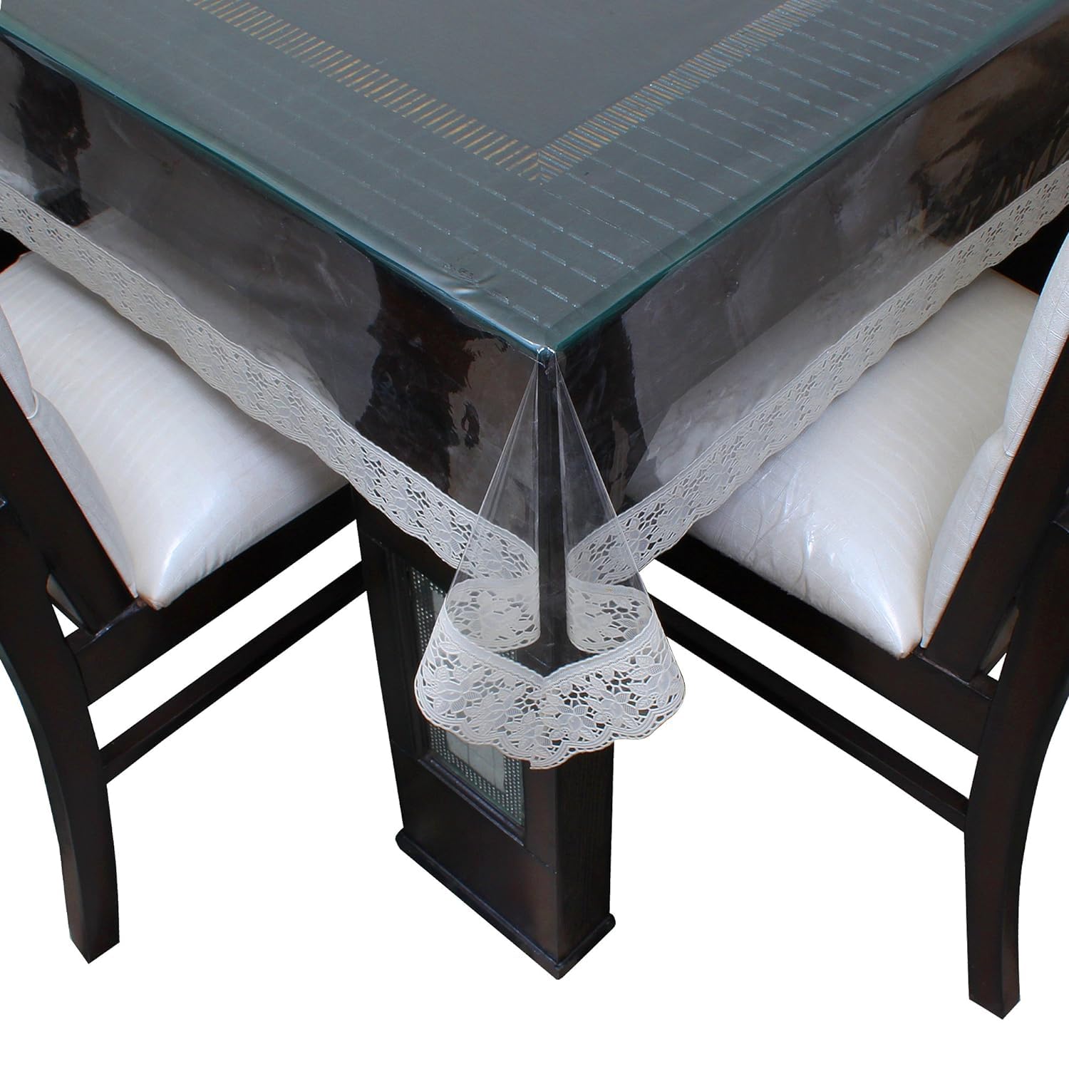 SNDecor Indoor Outdoor Heavy Duty Premium Crystal Clear Vinyl Tablecloth, Waterproof Wipeable Plastic Protector Cover for Tables (White Lace, 60" x 108")