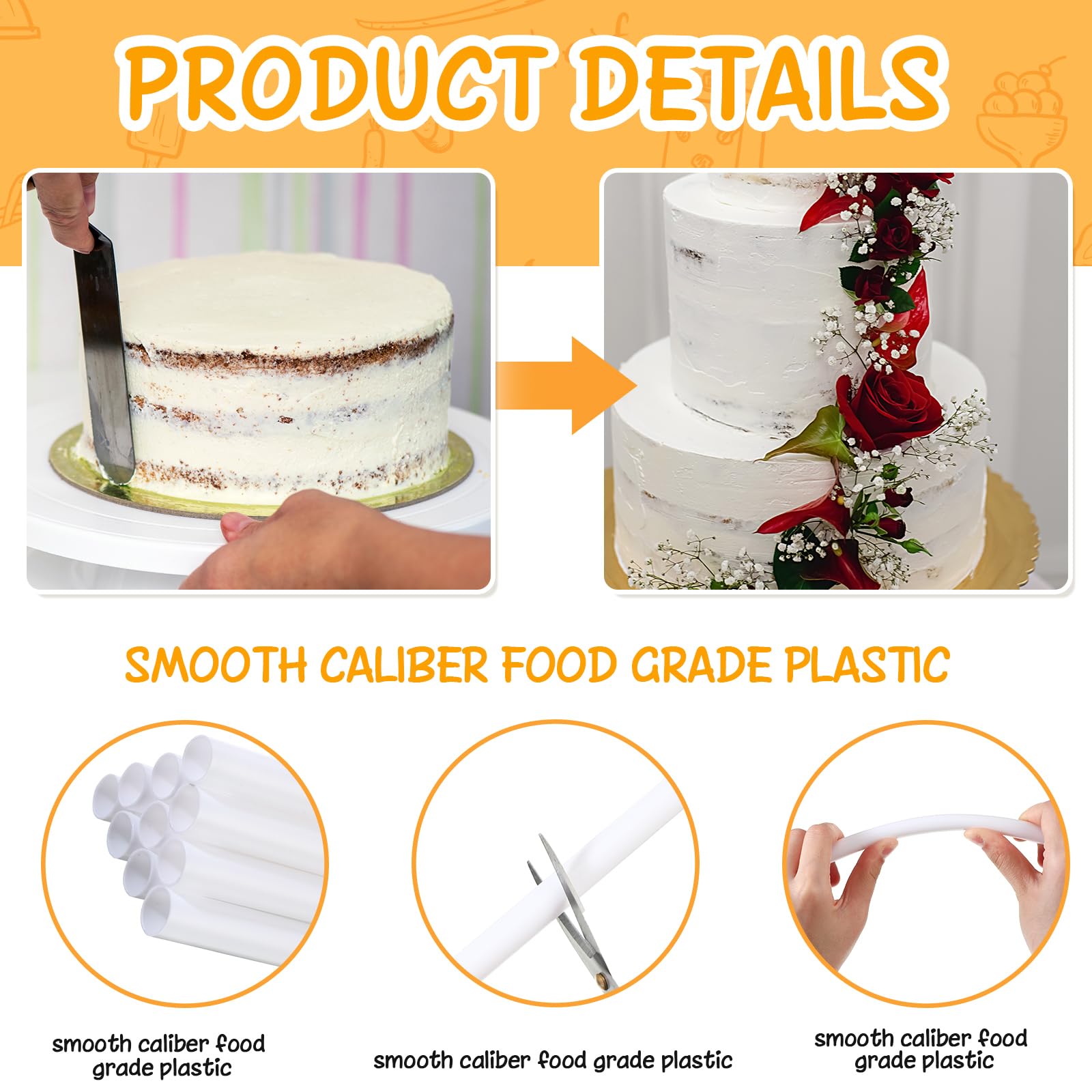 Mumufy 200 Pieces White Plastic Cake Dowel Rods Bulk for Tiered Cake Construction and Stacking Supporting Cake Support Rod Cake Round Dowels Straws 0.4 Inch Diameter 9.5 Inch Length