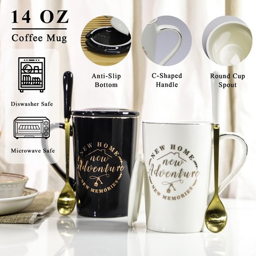 CLVJQ Housewarming Gifts New Home, Closing Gifts for Home Buyers, House Warming Coffee Mug for Men Women Couple Families Friends Coworkers, First House Present Ideas, Mugs Set 14oz (Black&White)