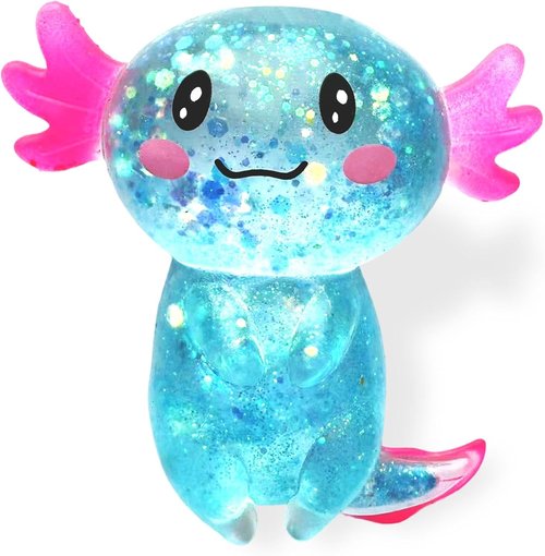 Axolotl Squishy Stress Relief Toy - Glitter Fidget Toy for Kids & Adults | Blue Anxiety Relief