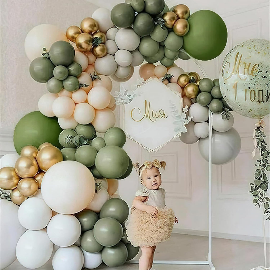 PartyWoo Sage Green Balloons - 100pcs 12 Inch Metallic Gold & White Confetti for Baby Shower & Weddings