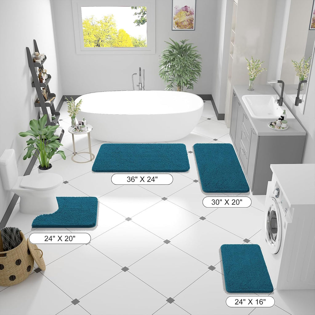 OLANLY Bathroom Runner Rugs - Soft Absorbent Chenille Bath Mats | Quick Dry, Machine Washable, 47x24 in Peacock Blue