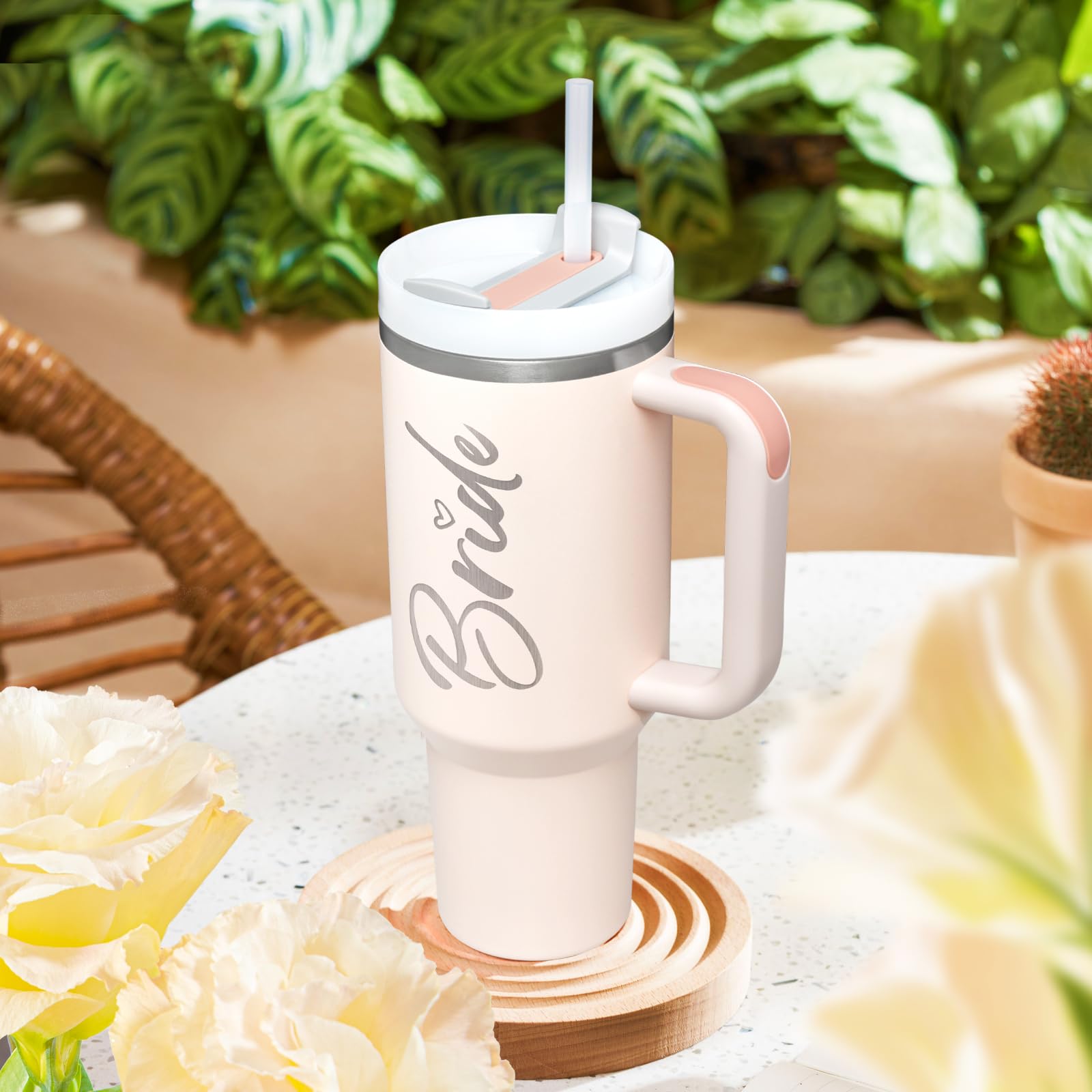 Bride To Be Gifts: Bridal Shower & Bachelorette Stainless Steel 40 oz Tumbler Cup with Handle, Lids & Straws