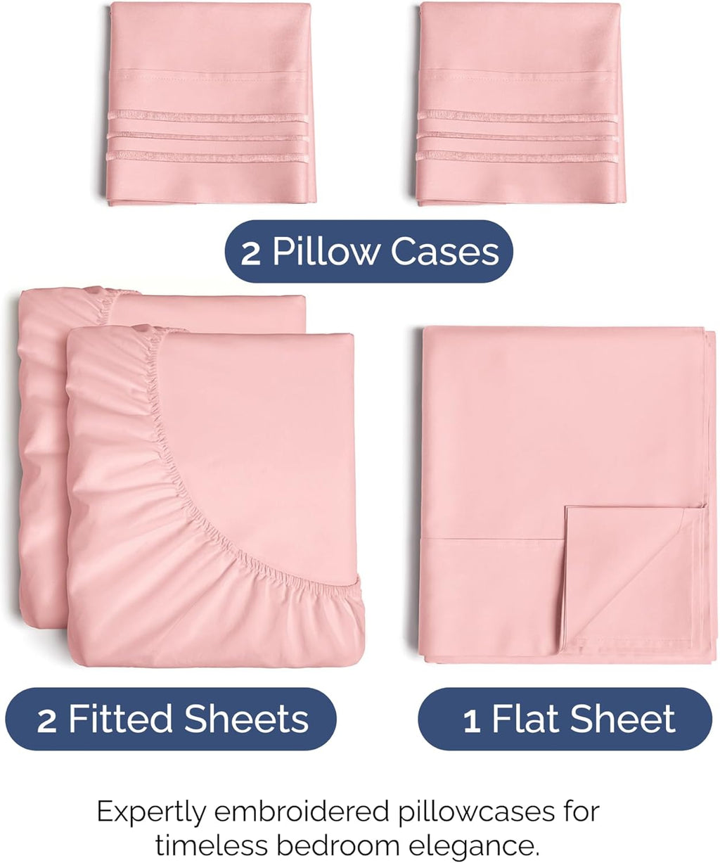 Split King Size Sheet Set by [Brand Name] - Comfy, Breathable & Cooling Luxury Bedding - Deep Pockets, Soft, Wrinkle-Free - Oeko-Tex Certified - Baby Pink