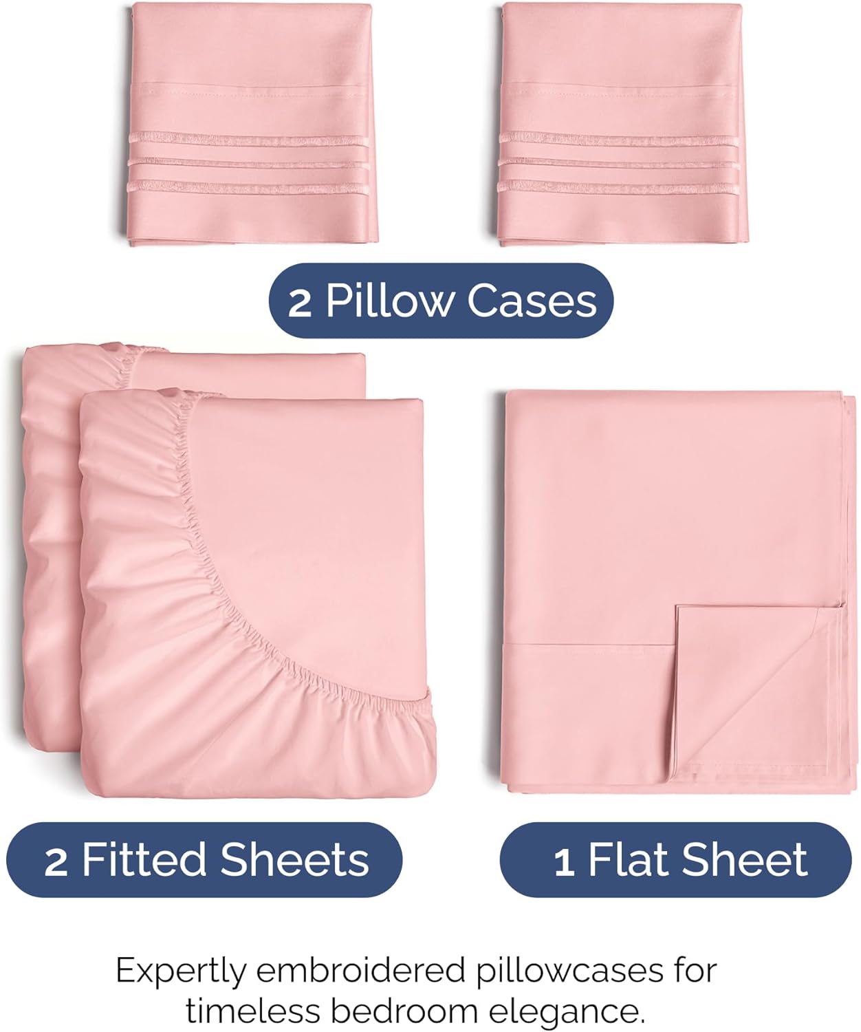 Split King Size Sheet Set by [Brand Name] - Comfy, Breathable & Cooling Luxury Bedding - Deep Pockets, Soft, Wrinkle-Free - Oeko-Tex Certified - Baby Pink