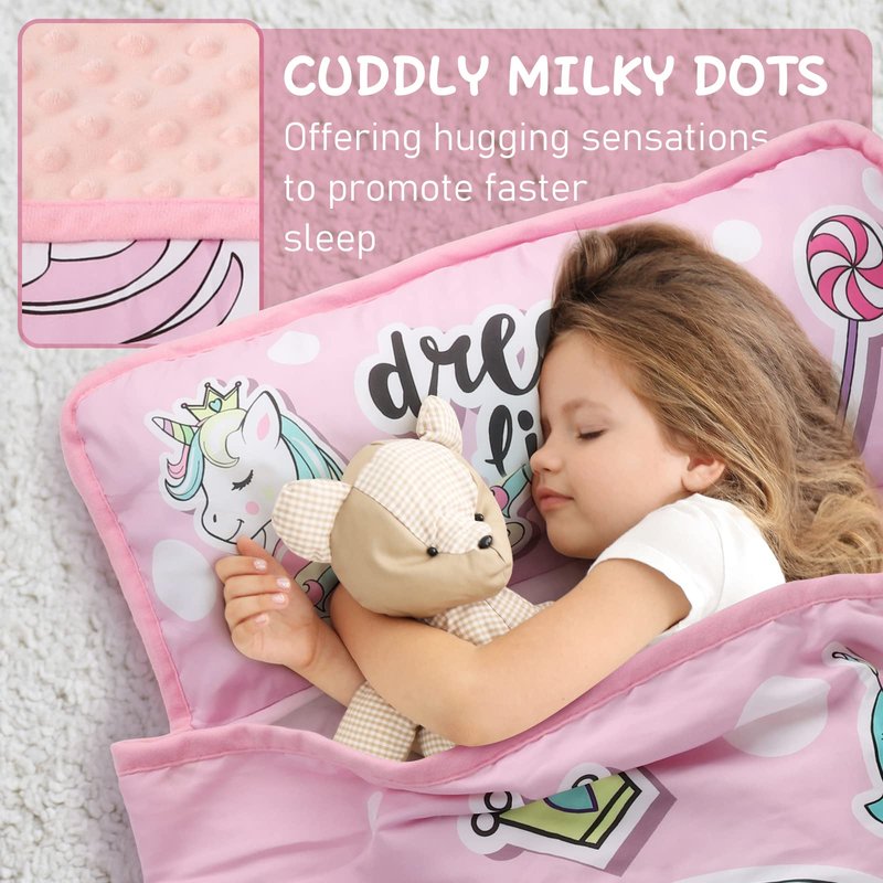 TANOSHII® Toddler Nap Mat with Pillow and Blanket, Portable Kids Sleeping Mats for Daycare, Preschool, 21" x 53", Lightweight and Soft Sleeping Bags for Kids (Unicorn, 21" x 53")