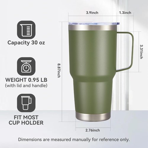 Cool Yoleb 30 oz Tumbler with Handle and Lid, Stainless Steel Tumblers Bulk Double Wall Vacuum Insulated Travel Mug Leak Proof Cup Keep Drinks Cold and Hot Army Green, 8 Pack