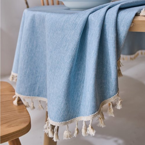 Dimatic Linen Textured Round Tablecloth with Tassel - Waterproof Spill Proof Table Cover for Kitchen Dining Tabletop Decoration, Orange, Round - 78 inch