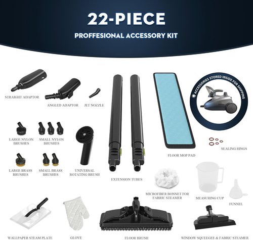 Heavy-Duty Steam Cleaner | 1500W Handheld Floor Steamer with 22 Accessories & 16ft Cord for Deep Cleaning