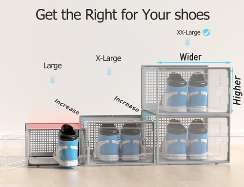 Kuject Shoe Storage Boxes - XX-Large Clear Plastic Organizers | Stackable 12 Pack for Closet & Under Bed, Grey