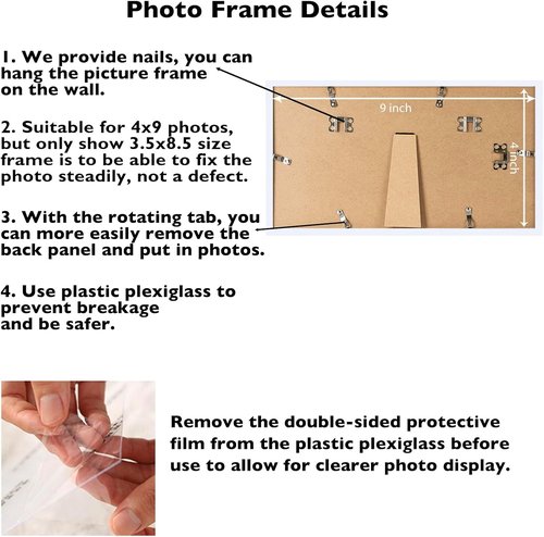 JCJMY 4x9 Picture Frame - White Wall Mount or Tabletop Display | Shatter-Resistant Plexiglass