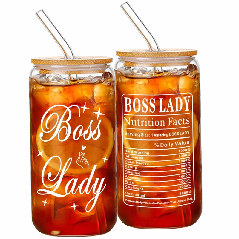MAFENT Boss Lady Gifts - 16 Oz Can Glass for Mom Girlfriend Women Manager Coworker Employer Colleagues Teacher Assistant Christmas Gifts New Year Bosses Day Decorations
