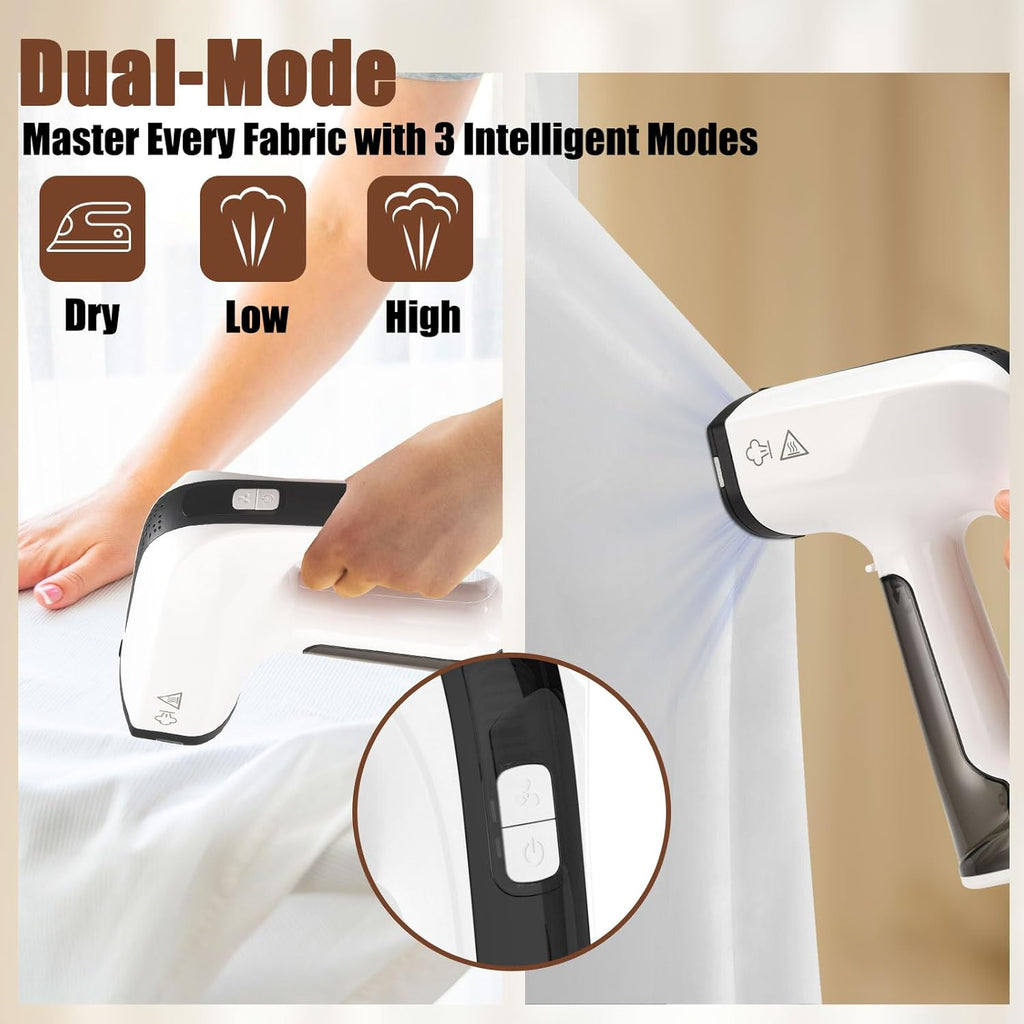 Skiennix Handheld Clothes Steamer - 3200Pa Suction, Dual Mode, LED Display, 160ml Tank - White