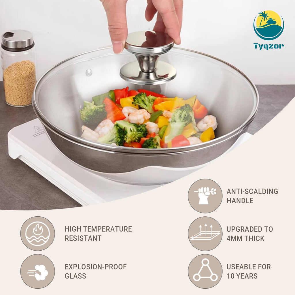 Tyqzor 9.5 Inch Pan Lid for Frying Pan, Skillet, 4mm Clear Tempered Glass, Compatible with Dishwasher and Ovens