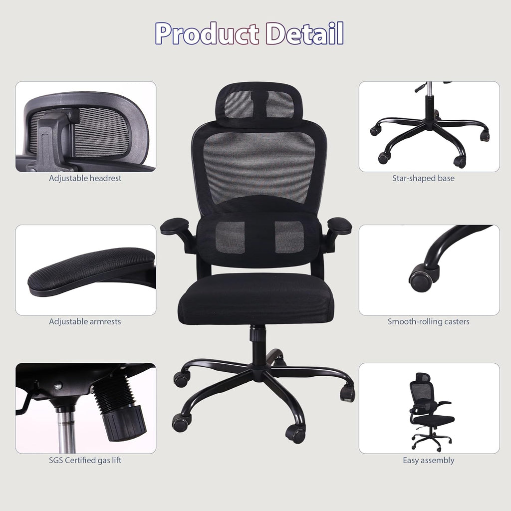Skiennix Ergonomic Office Chair - High Back Mesh Design with Adjustable Lumbar Support & Headrest