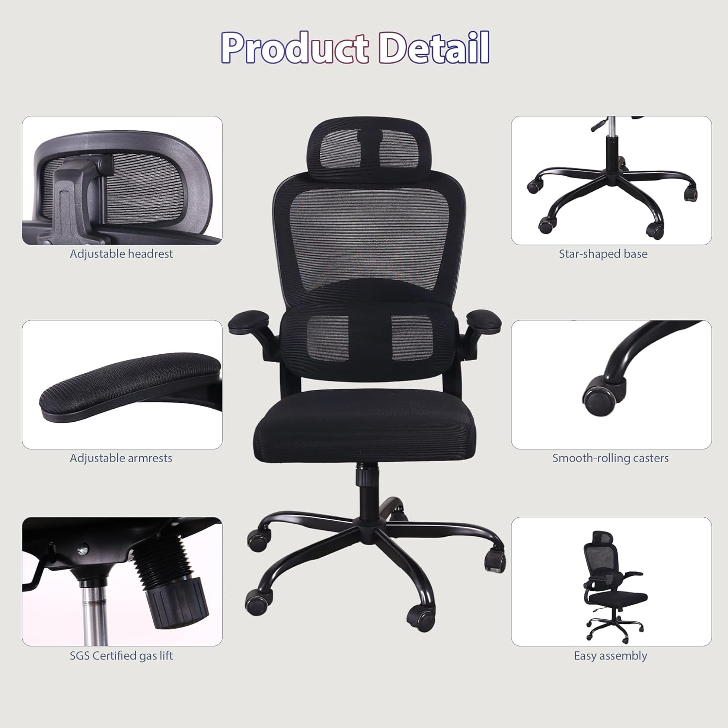 Skiennix Ergonomic Office Chair - High Back Mesh Design with Adjustable Lumbar Support & Headrest