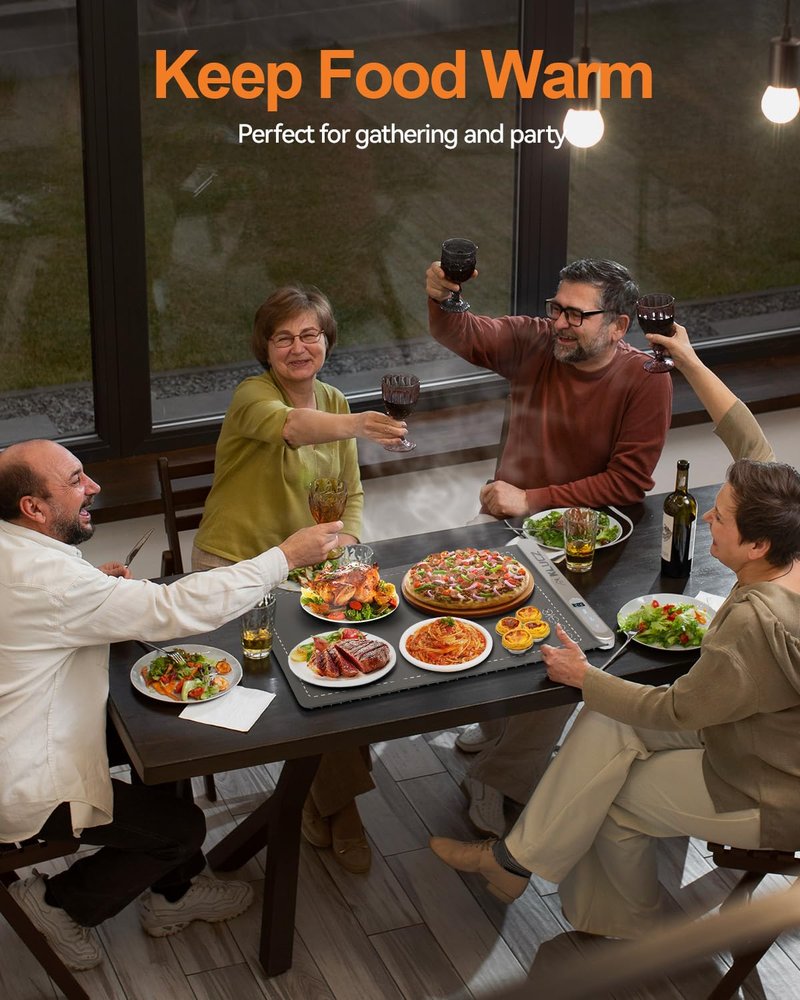Warming Mat for Food, Electric Foldable Graphene Rapid Food Warmer for Buffet Parties, Chafing Dishes, Countertop Food Warmers with 6-Level Temp 6-Hour Timer, Great Gift Choice for Family Friend，Grey
