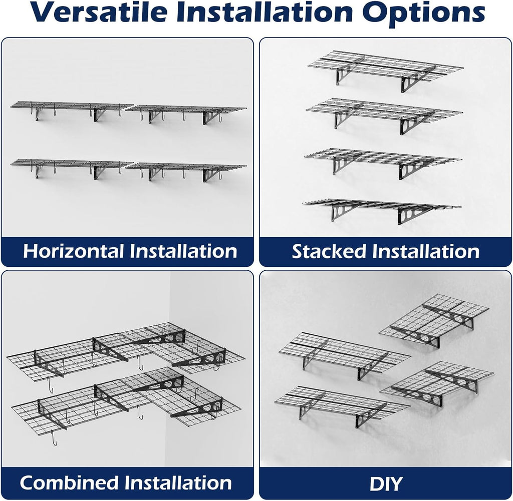 Skiennix Garage Wall Shelving - Durable 3x2 Storage Solution | 4-Pack for Organized Spaces