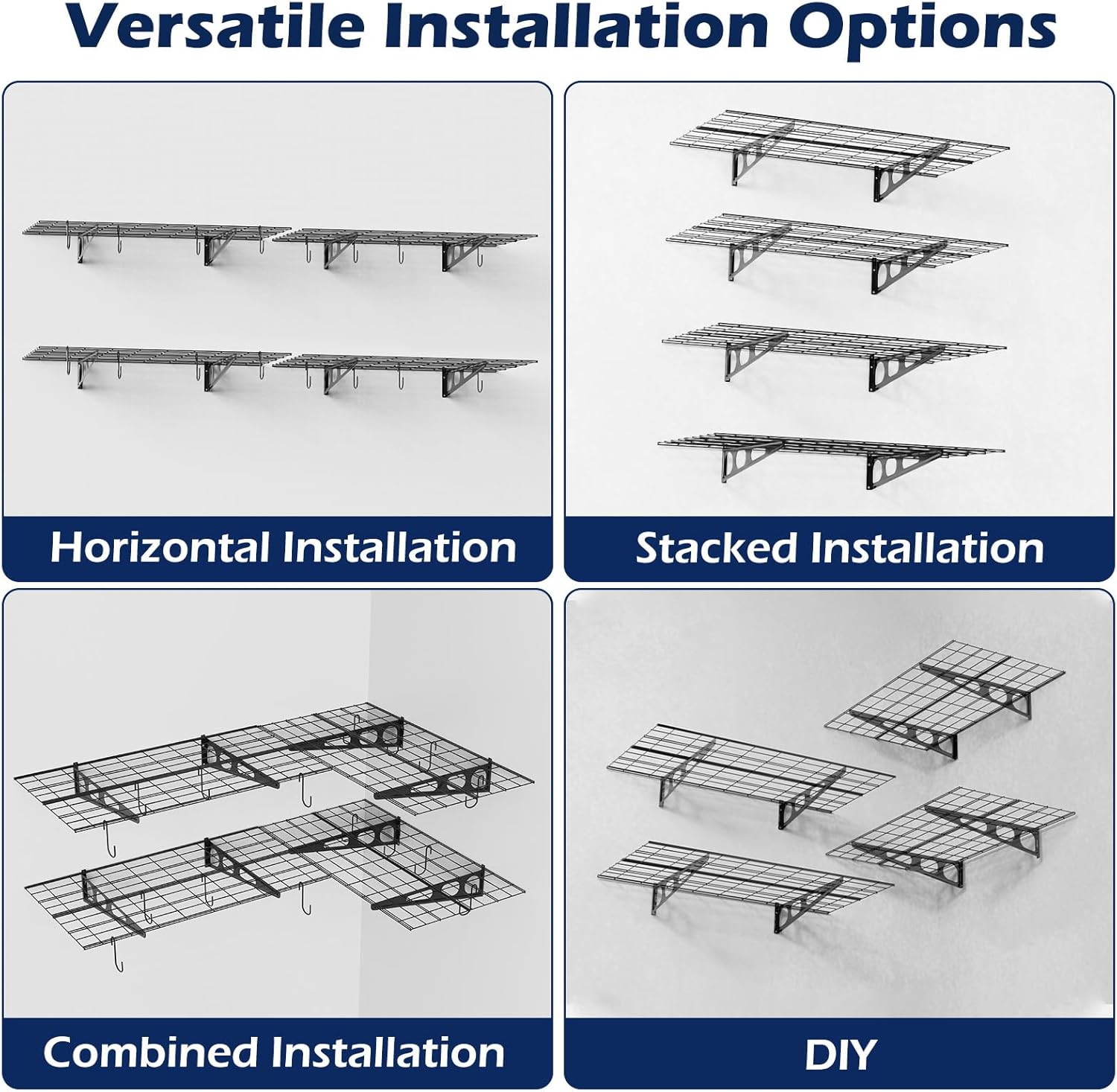 Skiennix Garage Wall Shelving - Durable 3x2 Storage Solution | 4-Pack for Organized Spaces
