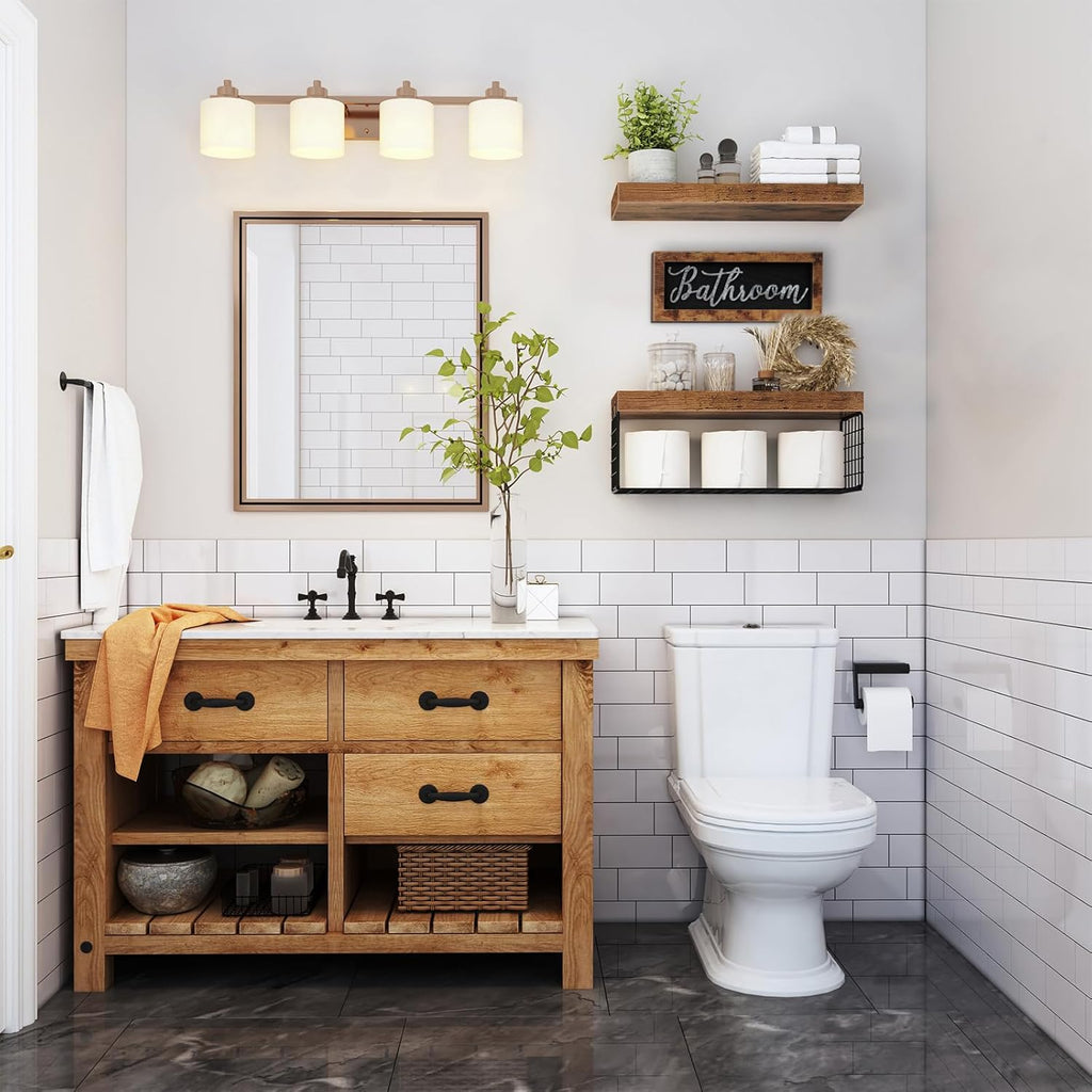 QEEIG Bathroom Shelves Over Toilet - Rustic Brown Wall-Mounted Storage | 16-Inch Floating Shelf Set