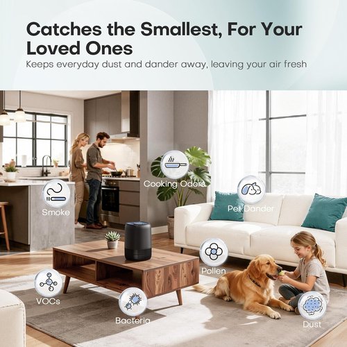 **Skiennix Air Purifier - High Efficiency Filter for Up to 1076 Ft² | Compact, Quiet Design for Pets & Allergens - Black**