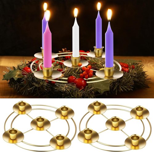 Jingmore Christmas Advent Candle Holder Set - Rustic Metal Wreath Ring for Pillar Candles | 2 Pcs