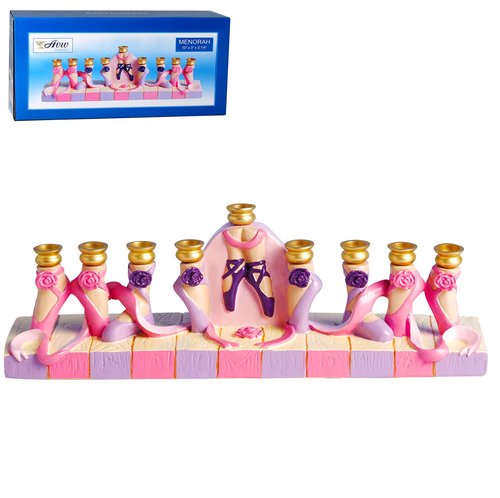 Aviv Judaica Hanukkah Dancing Ballet Menorah 3D Menorah Candle Holder for Girls Ballerina Hanukkiah Fits Standard Chanukah Candles Cute Girl Ballet Shoes Minorah