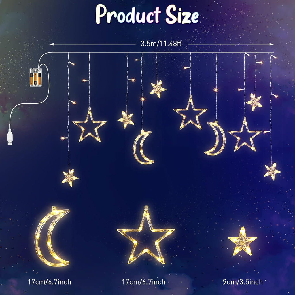 Riakrum LED Star and Moon String Lights - 11.48 ft Waterproof Warm White Fairy Lights for Bedroom | USB Powered Decor