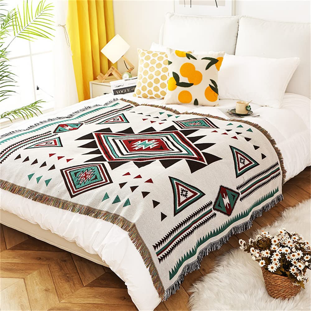 Homesy Aztec Throw Blankets Navajo Southwestern Throws Cover Reversible Green Boho Southwest Blanket for Couch Chair Sofa Bed Home Outdoor Beach Car Tent Travel Camping 51"x63"