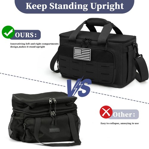 ZOMFELT Lunch Box for Men Women, 14L Tactical Insulated Lunch Bag with Dual Compartment, Leakproof Adult Lunch Bags with Shoulder Strap, Cooler Tote Box for Work, Beach, Picnic, Travel, Black